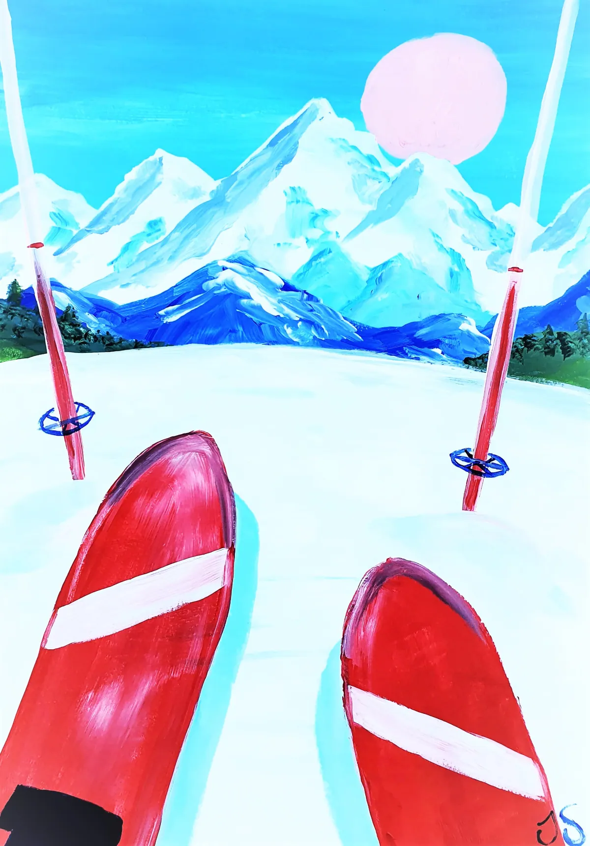 Skiing painting