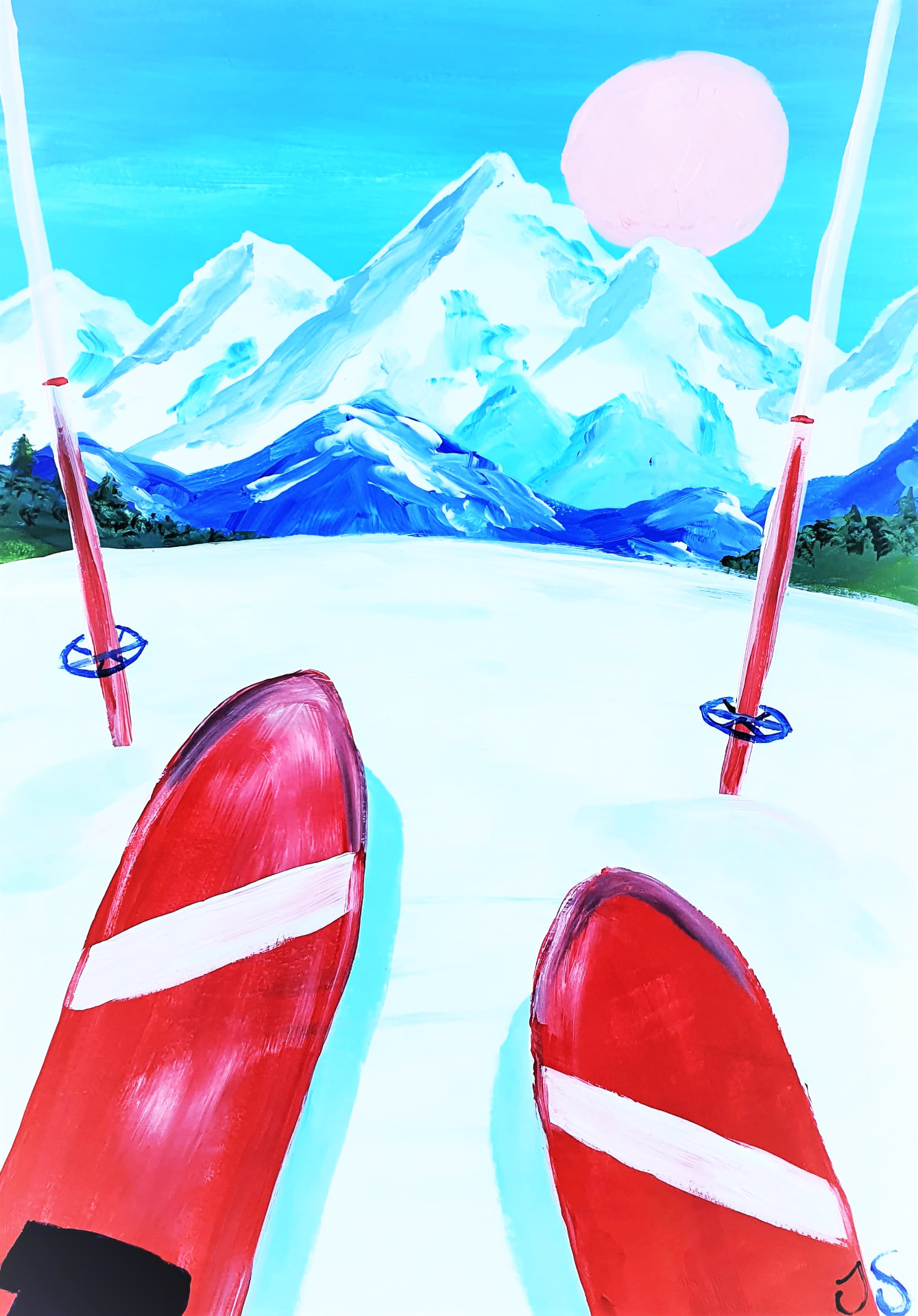 Skiing painting