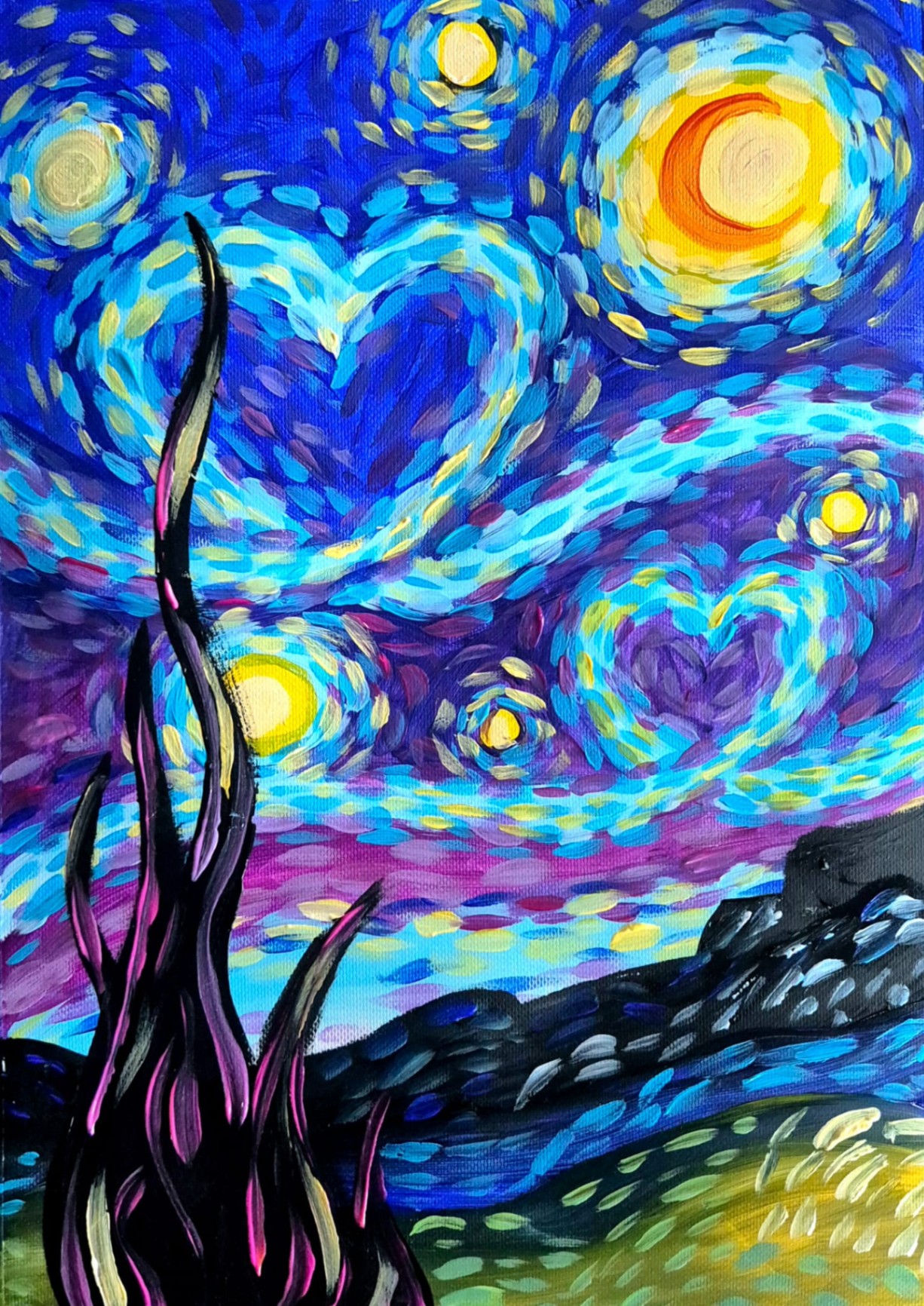 Lovers Starry Night painting